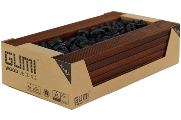 BOX A7 – Oiled, decking boards, 16 pcs – 21x70x514 mm  with connectors included